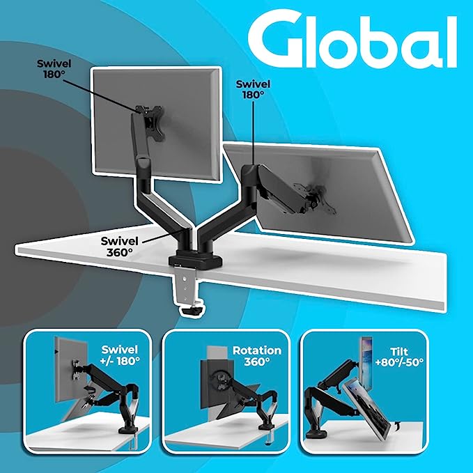 Dual Monitor Mount Fits 13-30 Inch Screen, Computer Monitor Desk Mount, Articulating Monitor Arm, Height Adjustable Monitor Stand for 2 Monitors, VESA Mount 100x100mm