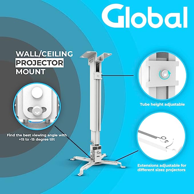 Full Motion Universal Ceiling and Wall Projector Mount Bracket with Adjustable Extendable Arms Rotating Swivel Tilt Mount for Home and Office Projector 430 to 650mm