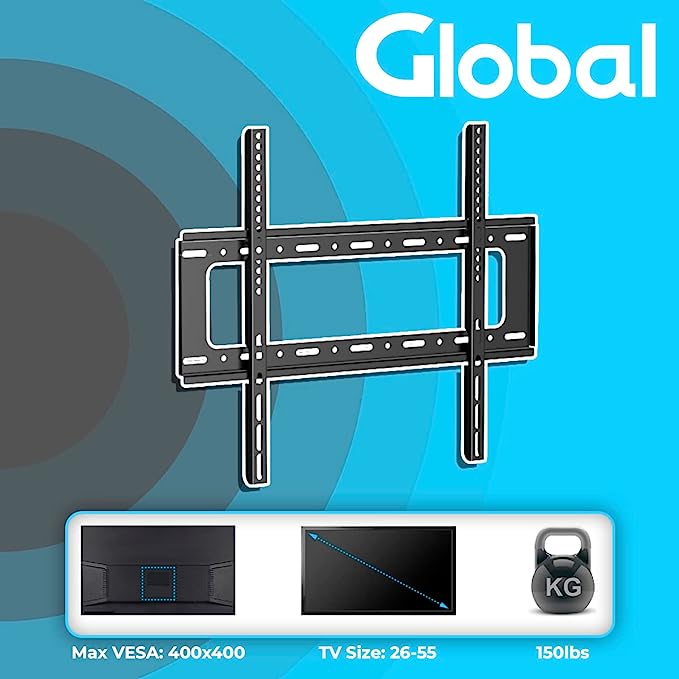 TV Wall Mount Bracket for Most 26 to 63" TV LED LCD OLED and Monitors, Flat and Curved TVs Low Profile Highly Resistant TV Mount Save Spacing VESA 400x400mm