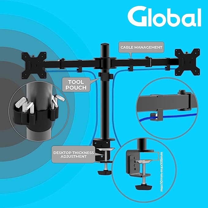 Dual Monitor Mount Fits 10-27 Inch Screen, Computer Monitor Desk Mount, Articulating Monitor Arm, Height Adjustable Monitor Stand for 2 Monitors, VESA Mount 100x100mm