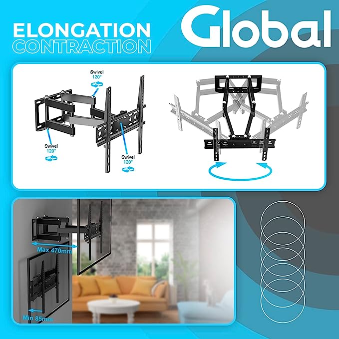 Wall Mount TV Double Arm Long Extension TV and Monitors Mount Corner Bracket Full Motion with Long Arm for Corner/Flat Installation fits 30 to 60" Flat/Curve TVs VESA 400x400mm High Resistance