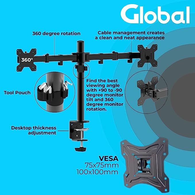 Dual Monitor Mount Fits 10-27 Inch Screen, Computer Monitor Desk Mount, Articulating Monitor Arm, Height Adjustable Monitor Stand for 2 Monitors, VESA Mount 100x100mm